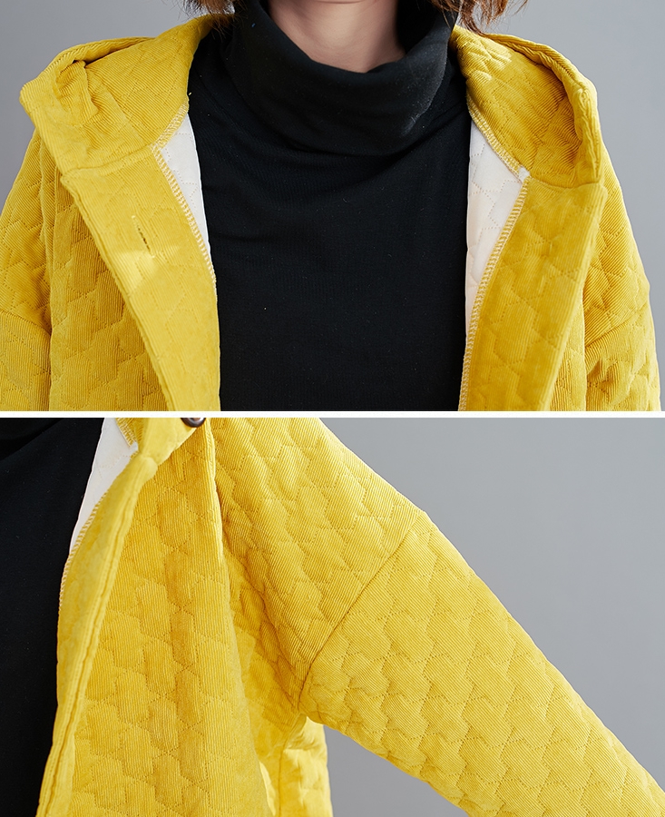 CO-012 โค้ทกันหนาวผ้าลูกฟูก บุนุ่นด้านใน มีHood สีเหลือง / น้ำเงิน