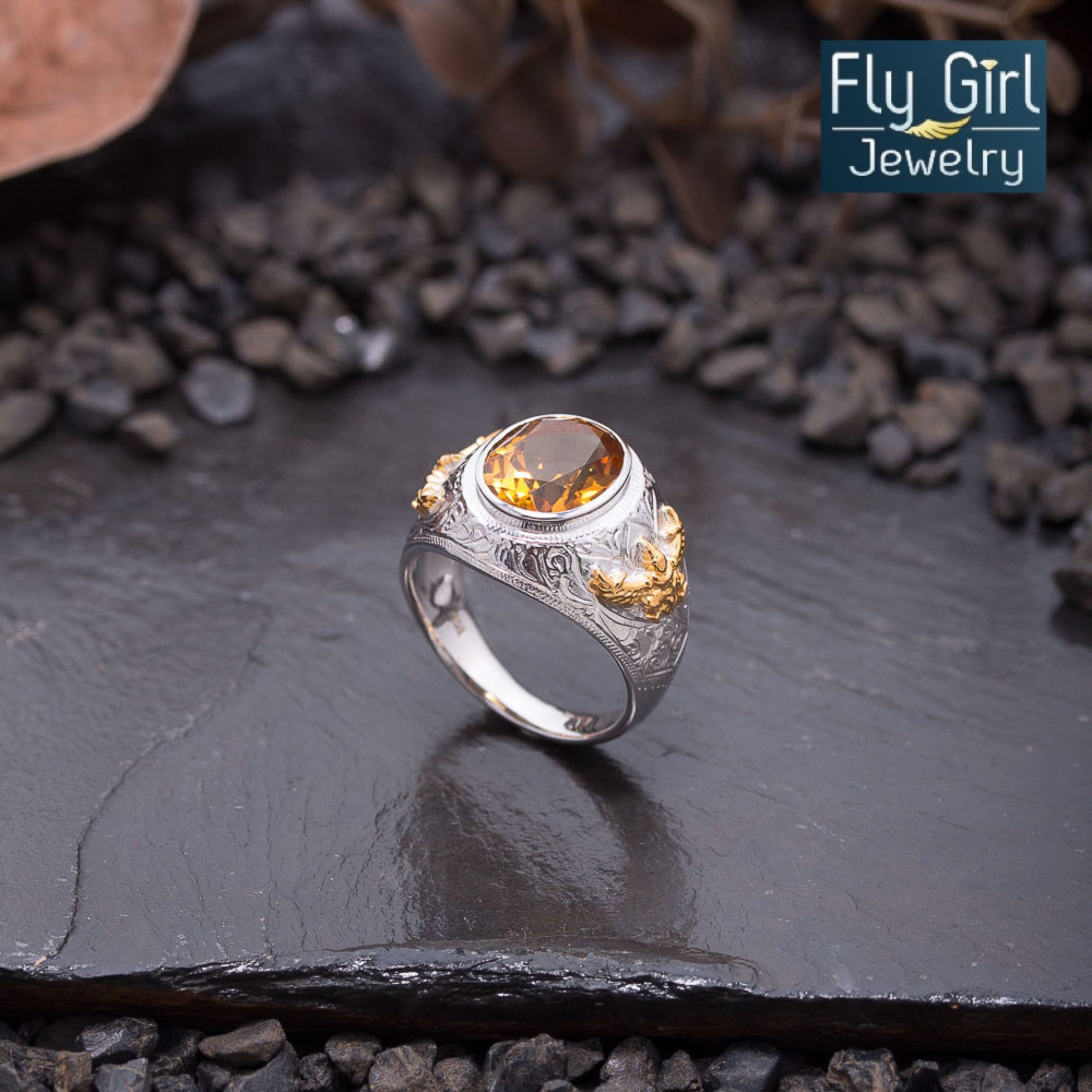 แหวนครุฑเงินแท้พลอยซิทรีนแท้ (ราศีพิจิกหรือเกิดวันจันทร์) ช่วยปกป้องคุ้มครองควรมีไว้สักวง