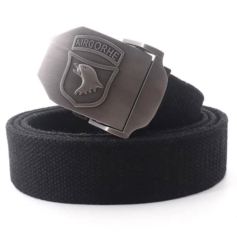 เข็มขัด หัวเงินปั้มลาย สายผ้า Canvas