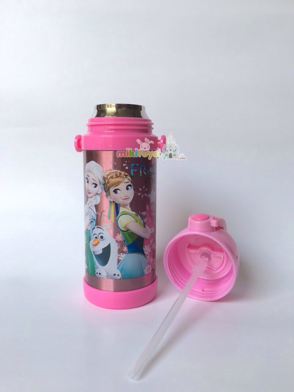 กระติกน้ำ โฟรเซ่น FROZEN Fever ลายใหม่ #Pink สีชมพูหวานๆ ขนาด350ml. รุ่นกดแล้วฝาเด้ง พร้อมตัวล็อค2ชั้น เก็บอุณหภูมิ