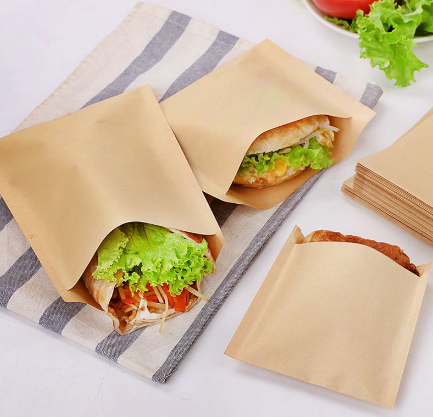 ซองกระดาษเคลือบกันน้ำ-น้ำมัน Food Grade สำหรับใส่อาหารทอด-อบ-ย่าง แพ็ค 100 ชิ้น