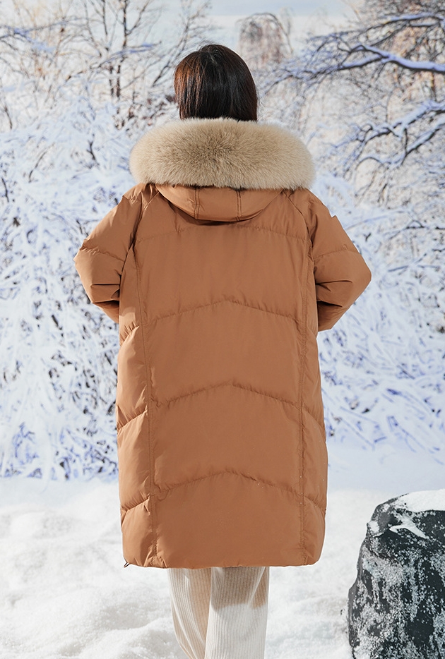 2324-0003 กันหนาวบุขนเป็ดขาวจ้า ตัวยาว มีเฟอร์ถอดได้