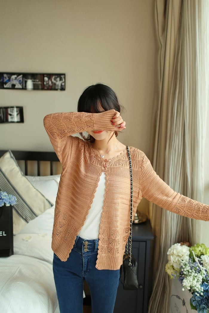 Pre Order - เสื้อกันหนาวแฟชั่นสไตล์เกาหลี ไหมพรมบาง สบาย ๆ : สีม่วง / สีครีม / สีดำ / สีส้ม / สีชมพู