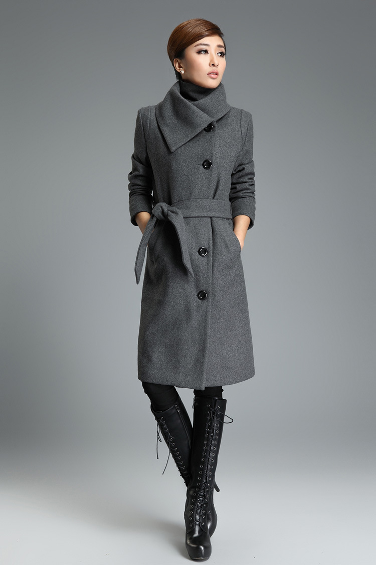 PreOrderคนอ้วน - เสื้อโค้ทกันหนาวแฟชั่นไซส์ใหญ่ โค้ทขนสัตว์ ตัวยาว สี : ดำ / เทา