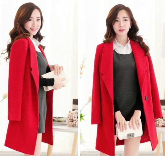 PreOrderเสื้อผ้าคนอ้วน - เสื้อโค้ทกันหนาวไซส์ใหญ่ ผ้าวูลขนสัตว์ สี : เทา / แดง