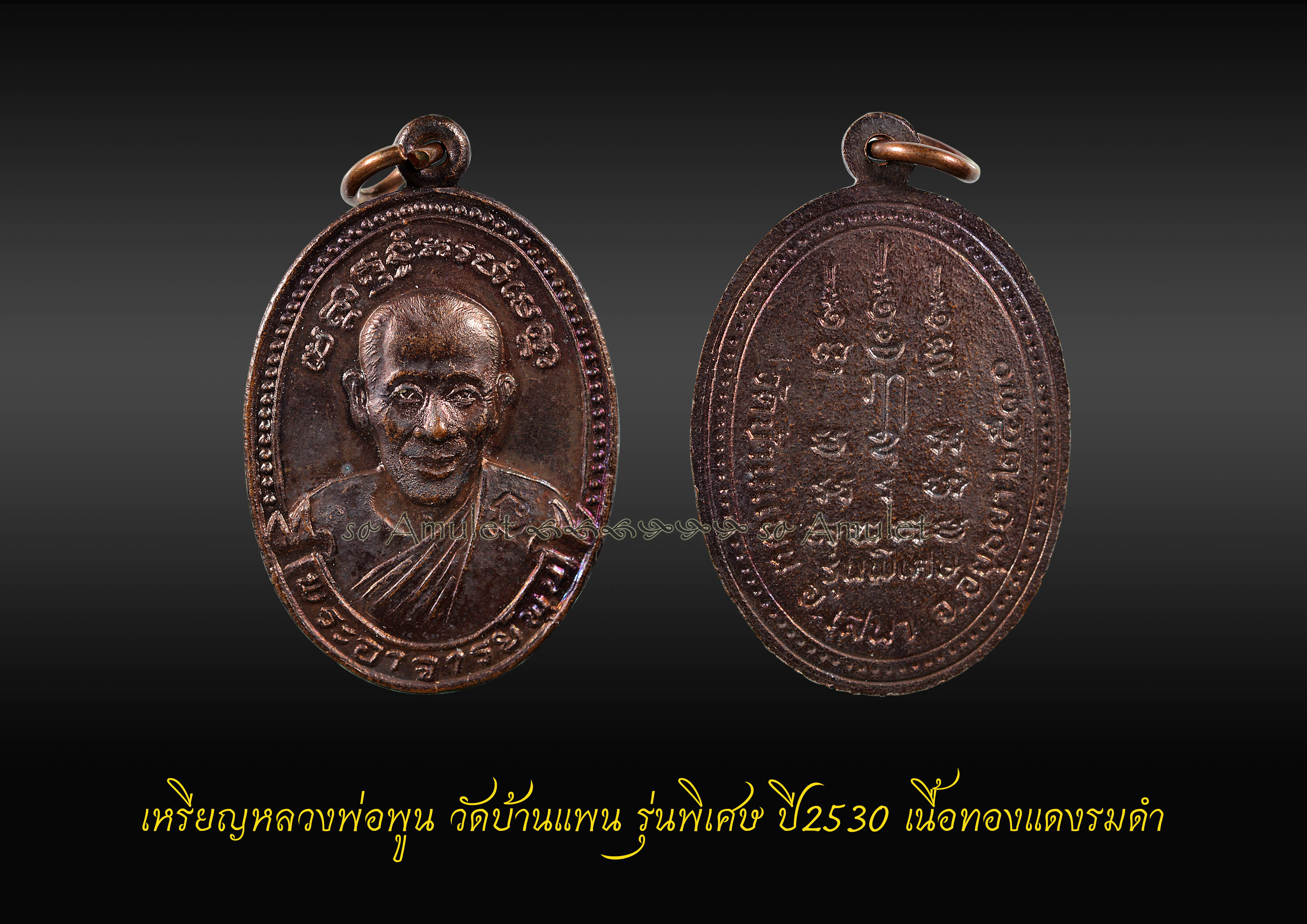 เหรียญหลวงพ่อพูน วัดบ้านแพน รุ่น พิเศษ ปี2530 เนื้อทองแดงรมดำ