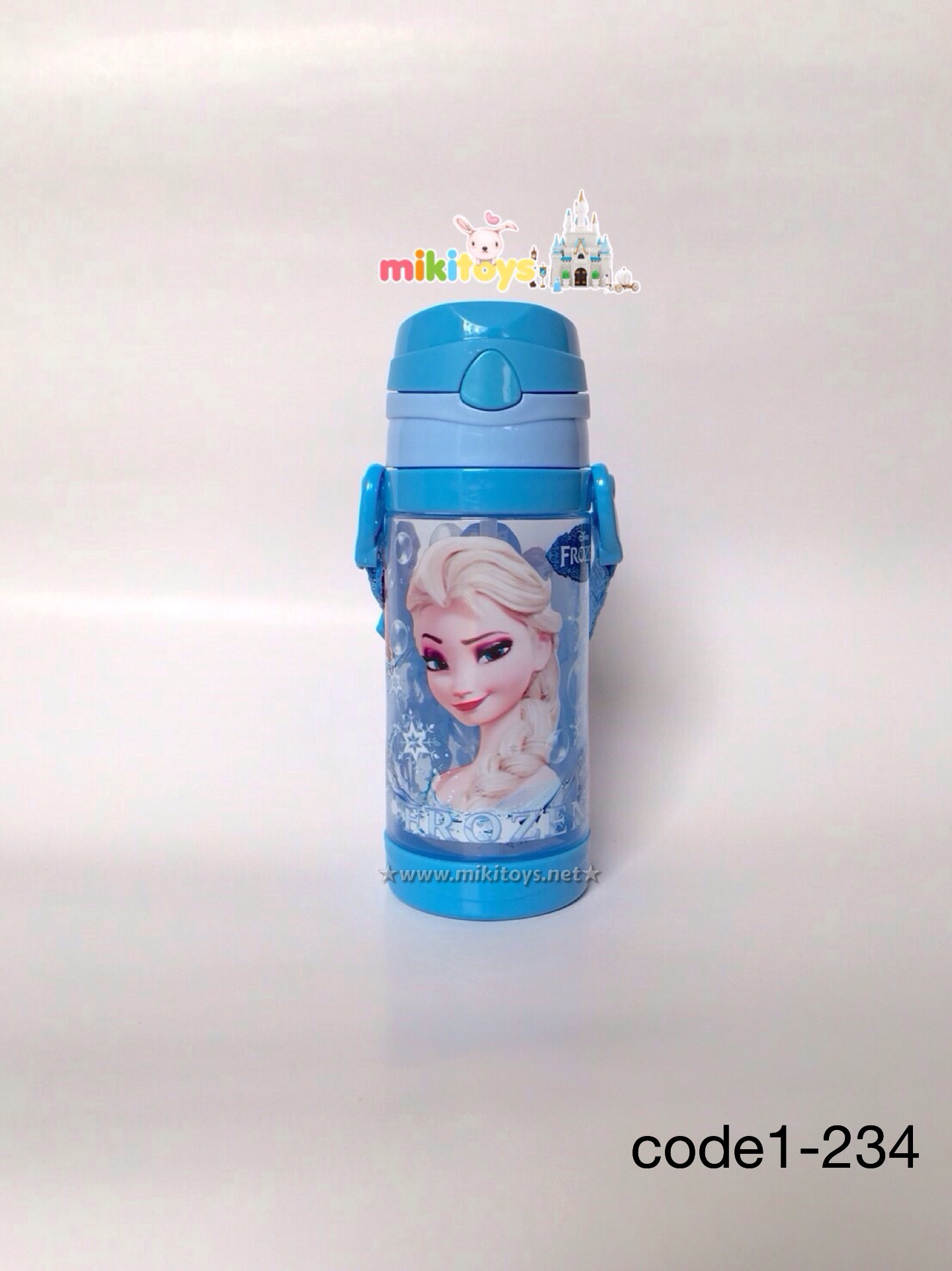 กระติกน้ำเด็ก Frozen Elsa โฟรเซ่น (เอลซ่า) สีฟ้า รุ่นฝาเด้ง ปุ่มกดสามเหลี่ยม