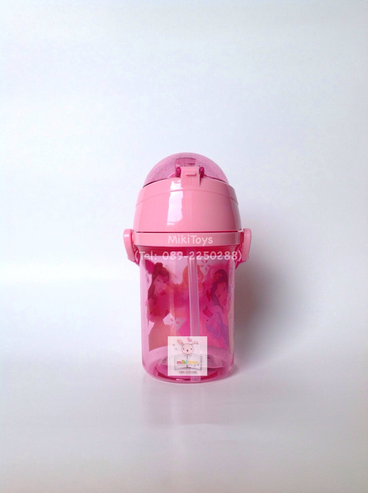 ✅กระติกน้ำ เจ้าหญิง Disney Princess สีชมพูใส 400ml. สโนไวท์,ออโรร่า,เบลล์ (Disney,Snow White,Aurora,Belle) รุ่นกด ฝาเด้ง