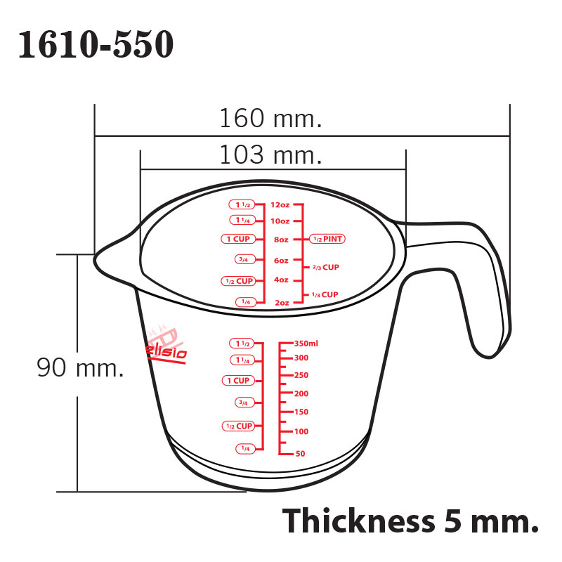ถ้วยตวงดีลิซิโอ้ Delisio 12 OZ หรือ 350 cc แก้วหนา 5 mm. 1610-550