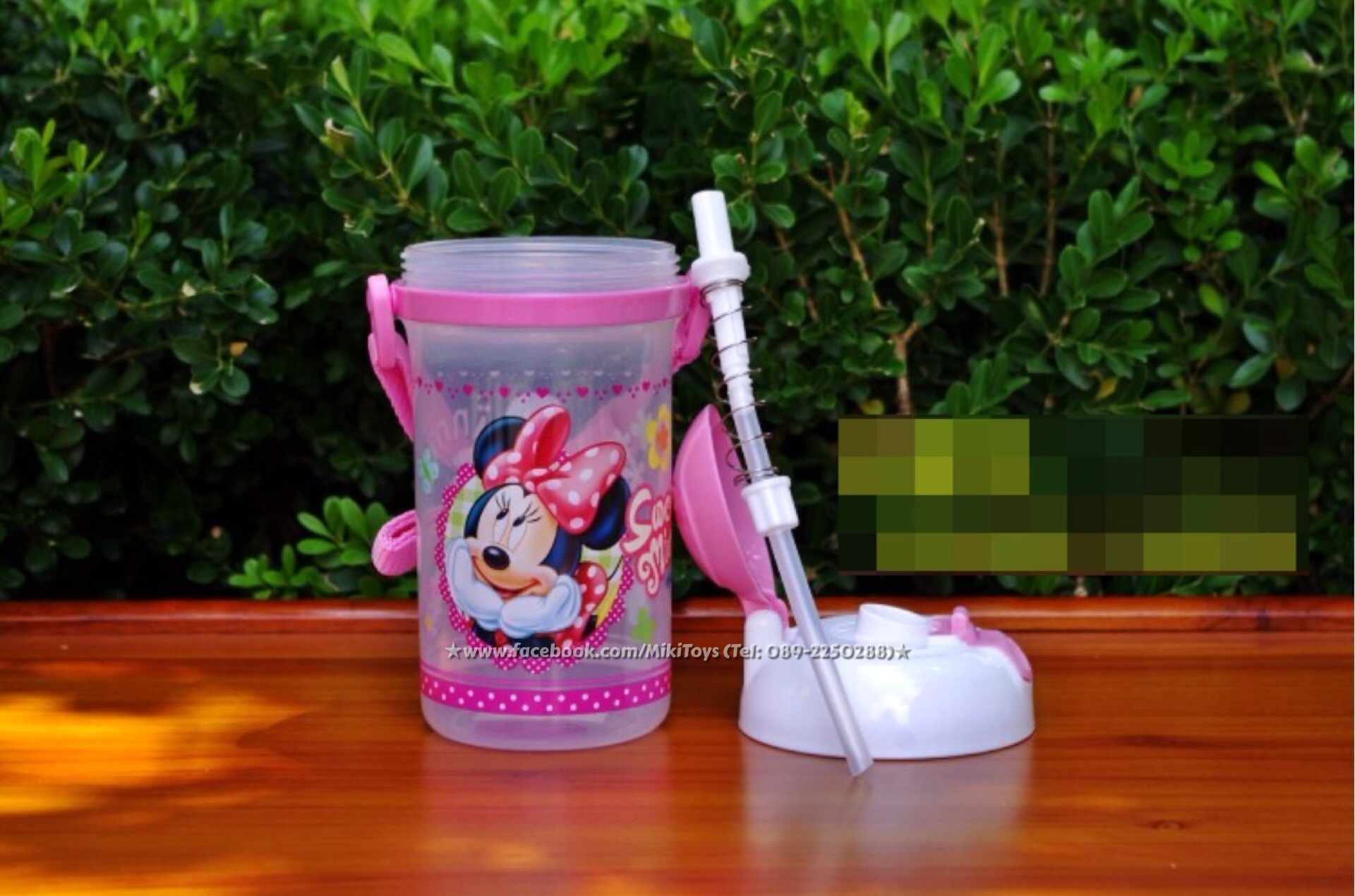 กระติกน้ำ Disney รุ่น Minnie Mouse สีชมพู หลอดในตัว ฝาเด้ง