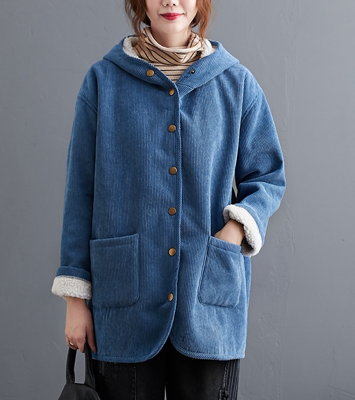 CO-008 เสื้อกันหนาว ผ้าลูกฟูก บุขนด้านใน มีHood สีน้ำเงิน / เหลือง / น้ำตาล