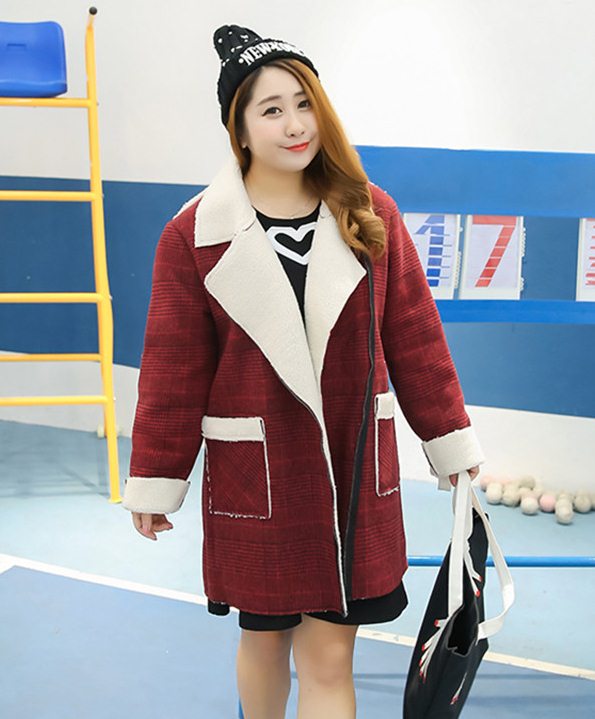 PreOrderคนอ้วน - เสื้อกันหนาว ไซส์ใหญ่ แจ็คเก็ตผ้าขนสัตว์ สี : เทา / แดง