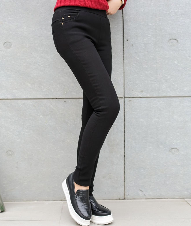 PreOrder - กางเกงกันหนาวแฟชั่น ผ้าฝ้ายโพลิเอสเตอร์ ด้านในเป็นกำมะหยี่อุ่น ยืดอีก1-2นิ้ว สี : ดำ / น้ำเงิน