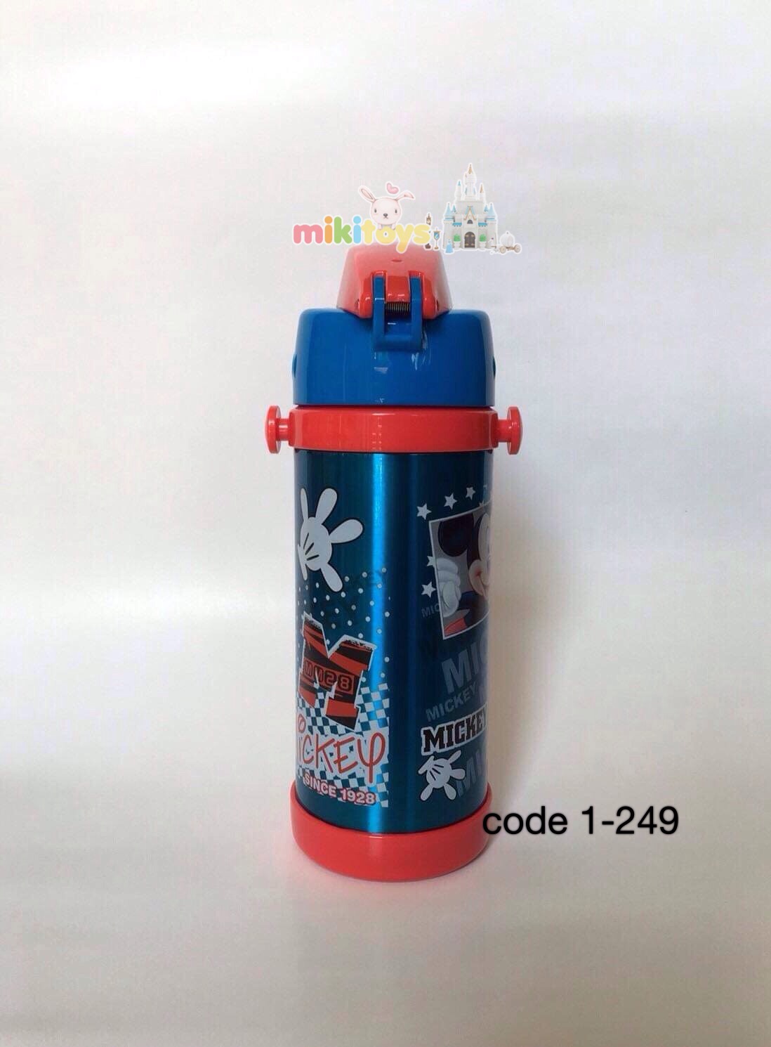กระติกน้ำเก็บอุณหภูมิ Mickey mouse มิกกี้เมาส์ สีฟ้าแดง ขนาด350ml.