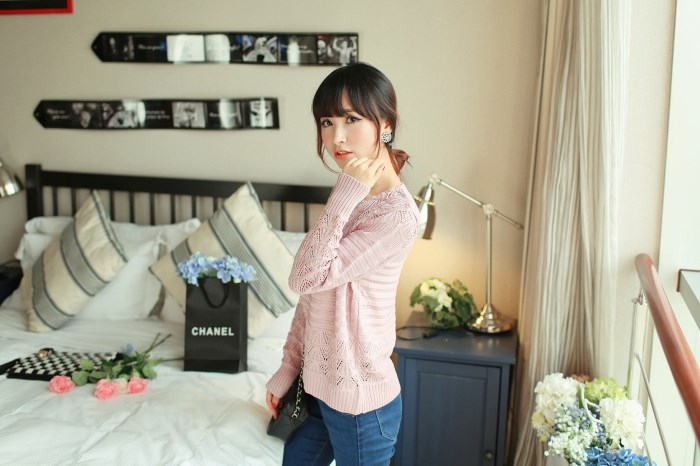 Pre Order - เสื้อกันหนาวแฟชั่นสไตล์เกาหลี ไหมพรมบาง สบาย ๆ : สีม่วง / สีครีม / สีดำ / สีส้ม / สีชมพู