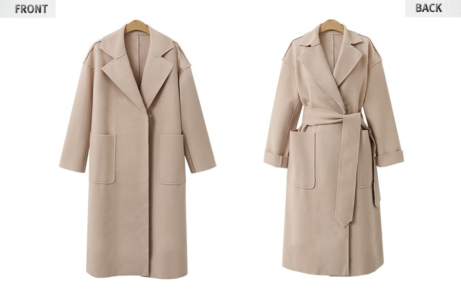 LD002 - เสื้อกันหนาว - โค้ทยาว ขนสัตว์ ไม่หนา สี : กากี / น้ำตาล / ดำ