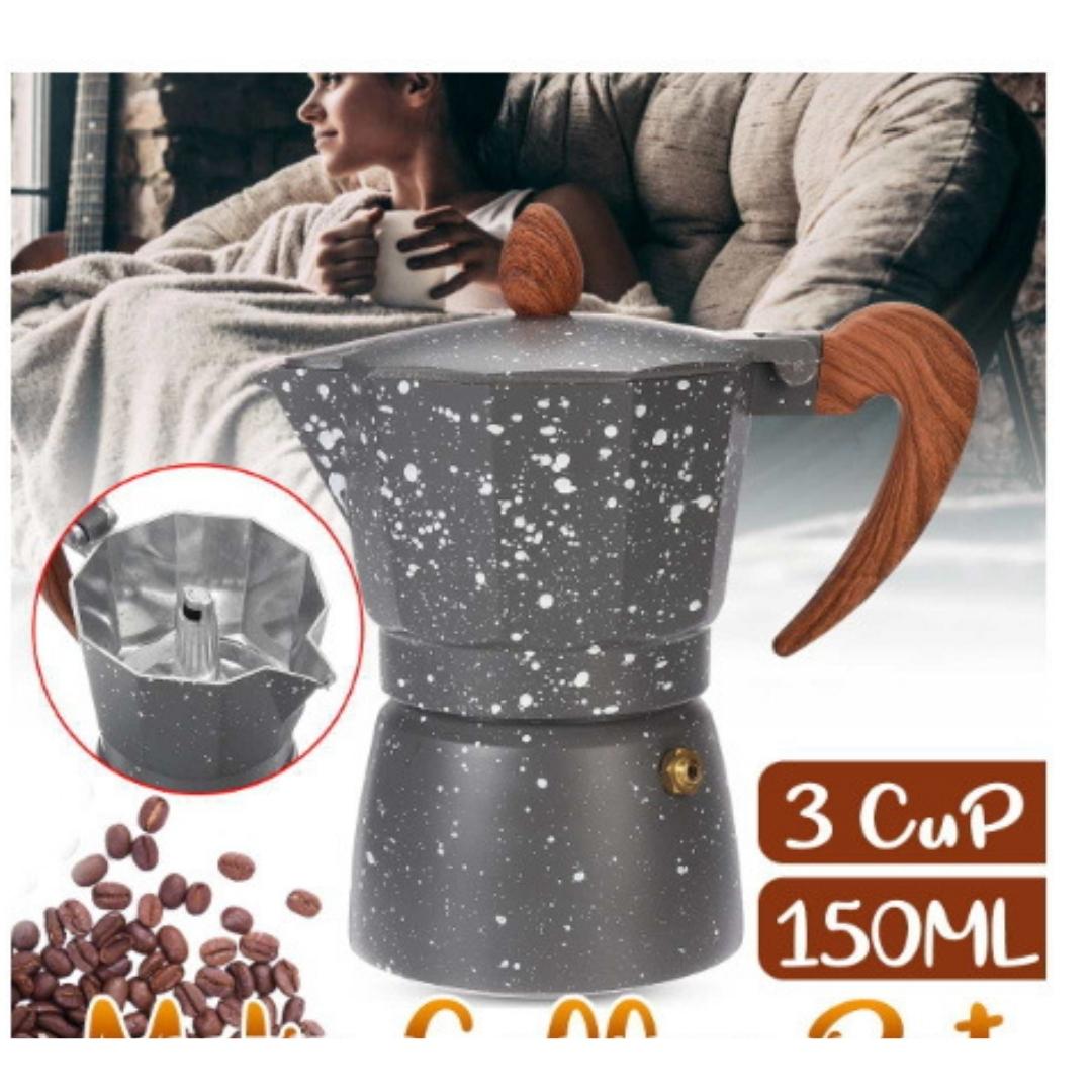 มอคค่าพอท กาต้มกาแฟ อลูมีเนียม ขนาด 3 คัพ 150 ml สีหินอ่อน Moka Pot 3 Cup รหัส 1840