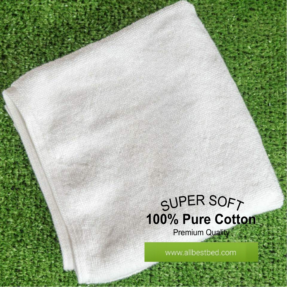 ผ้าขนหนูโรงแรม ขนคู่ สีขาว Pure Cotton100% เกรด A ทอขอบในตัว