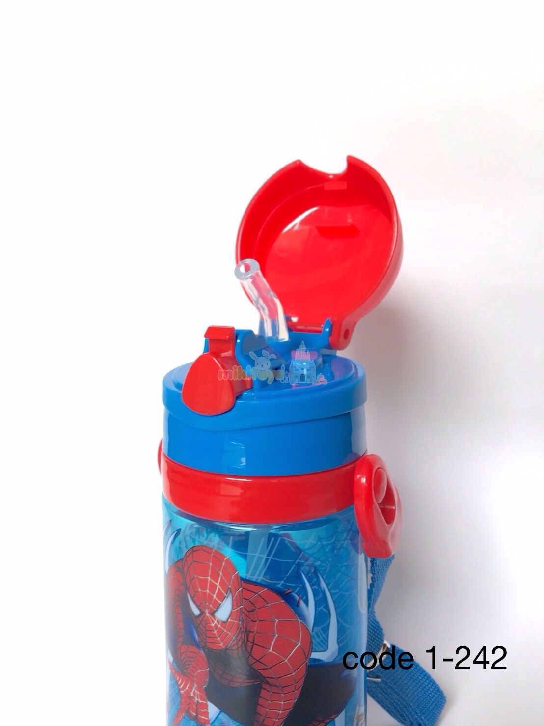 กระติกน้ำเด็ก Spiderman สไปเดอร์แมนสีแดงน้ำเงิน รุ่นฝาเด้งปุ่มกดสามเหลี่ยม