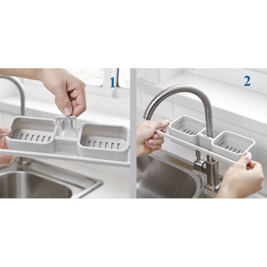 Akachan ที่วางสบู่ อุปกรณ์ล้างจาน แบบ 2 ถาดคู่