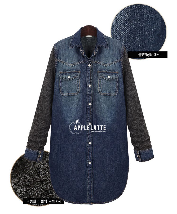 PreOrderไซส์ใหญ่ - เสื้อยีนส์กันหนาวแฟชั่น คนอ้วน ไซส์ใหญ่ ตัวเสื้อเป็นผ้ายีนส์ แขนตัดเย็บผ้าไหมพรม เท่ห์ ๆ