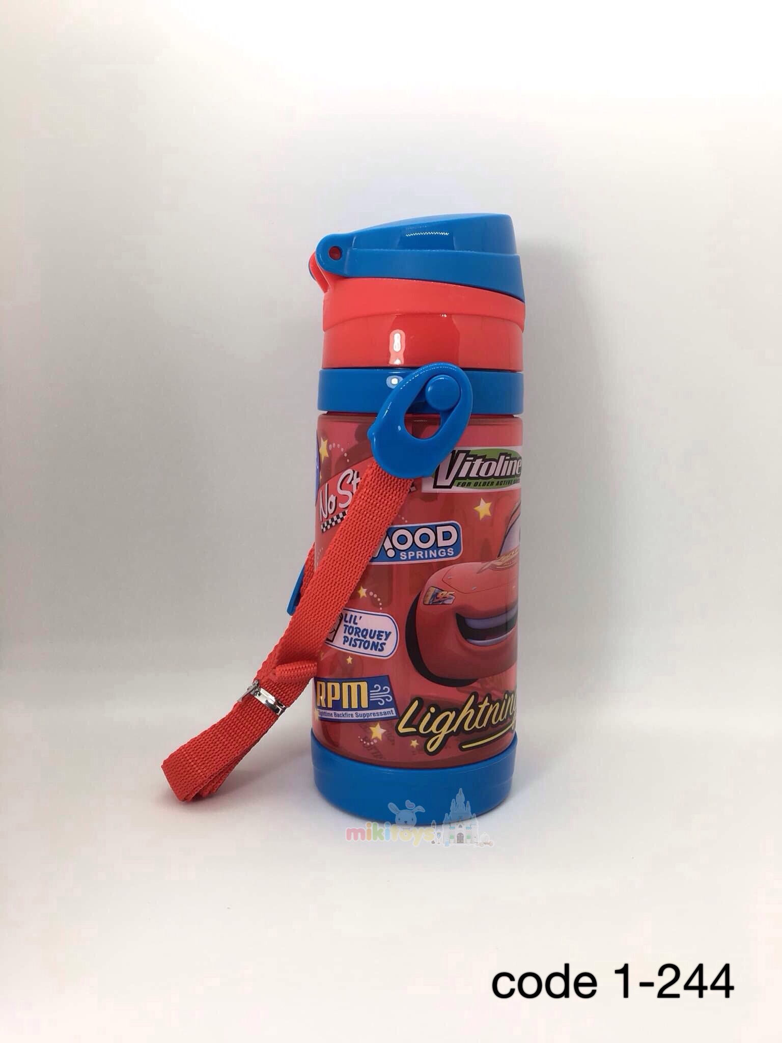 กระติกน้ำเด็ก Cars McQueen สีแดง รุ่นฝาเด้ง ปุ่มกดสามเหลี่ยม