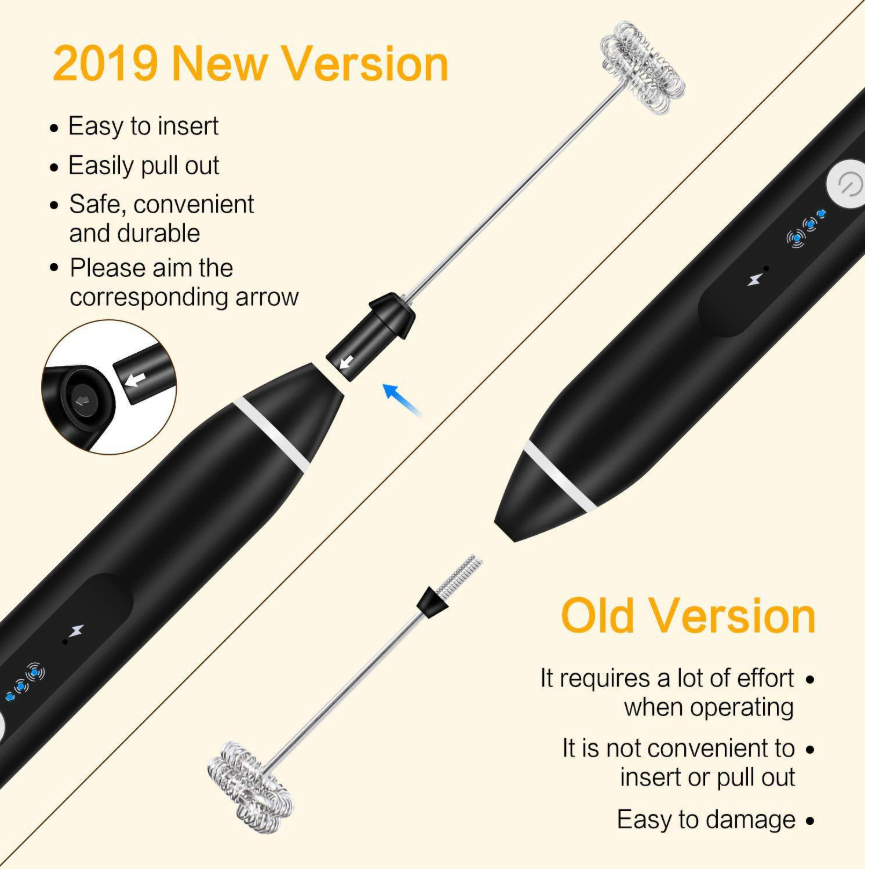 เครื่องตีฟองนมเครื่องตีไข่ ชาจไฟ USB 1610-373 สีดำ