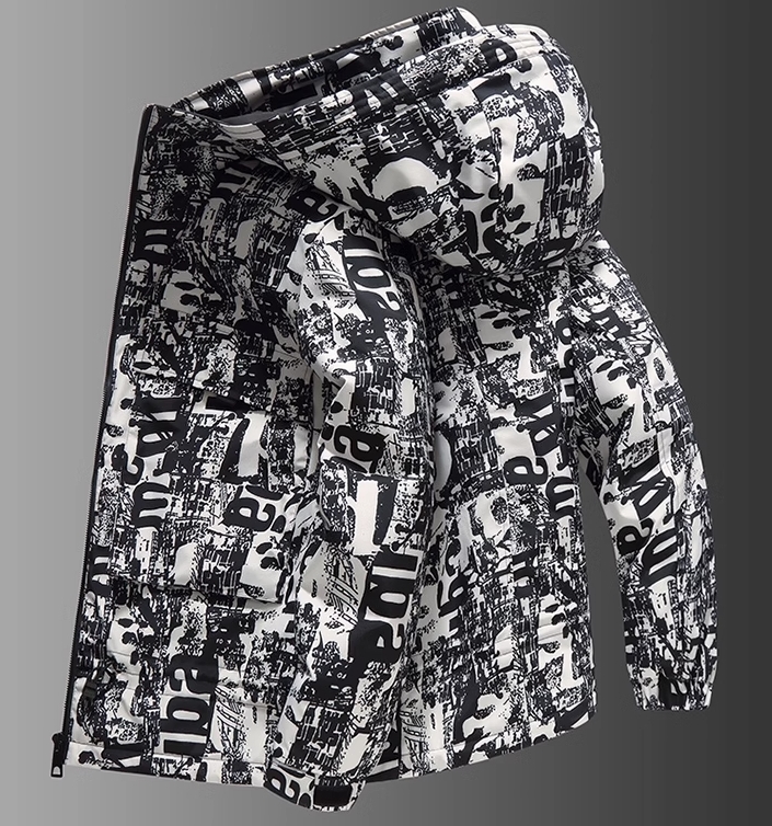 M2324-0019 เสื้อกันหนาวผู้ชายไซส์ใหญ่ บุนวม ลายเท่ๆ จ้า