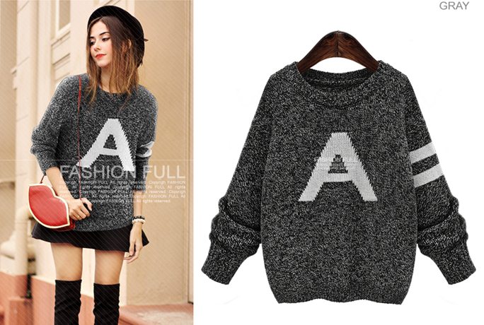 PreOrderคนอ้วน - เสื้อไหมพรมกันหนาว ถักลายอักษรA สี : เทา / เขียว