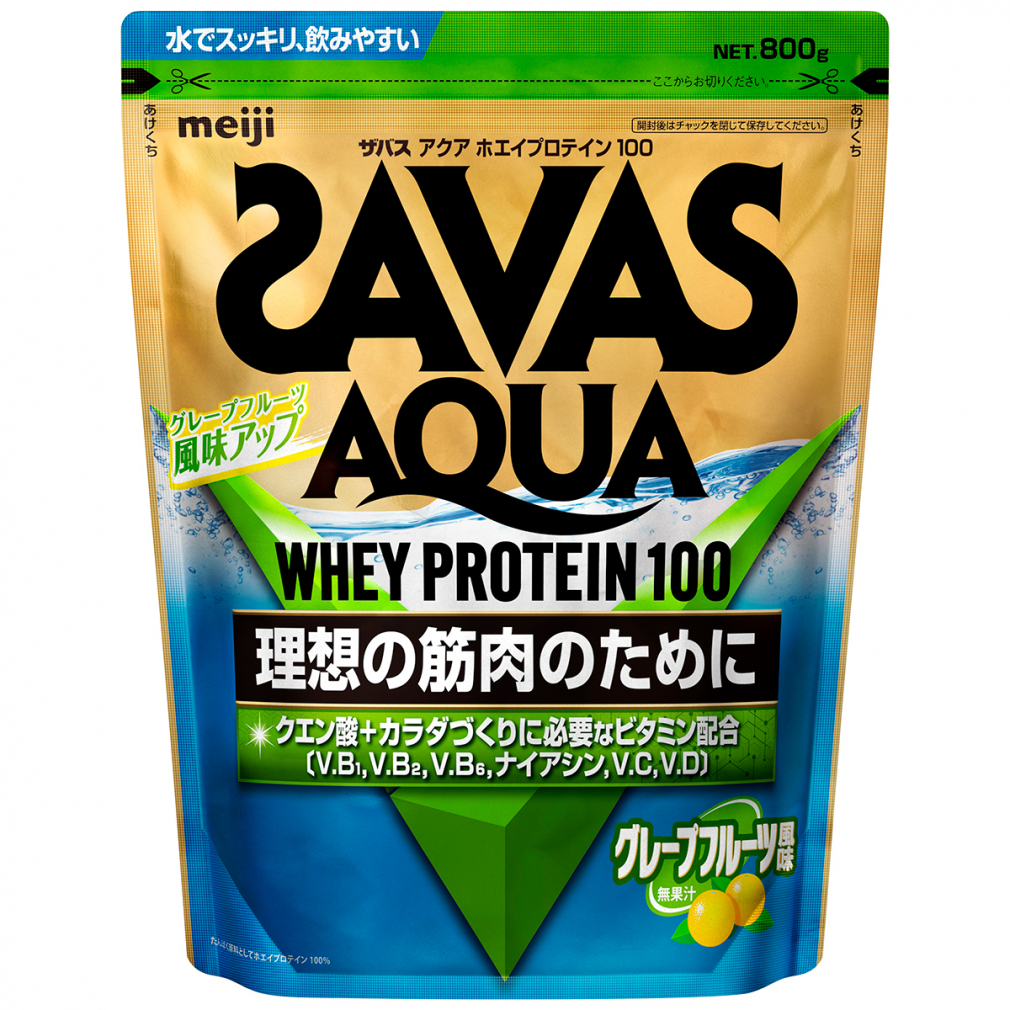 ### EXP 12.2025 ### MEIJI SAVAS AQUA WHEY PROTEIN 100 Grapefruit เมจิ ซาวาส เวย์โปรตีน รสเกรปฟลุต 800g เวย์โปรตีน wpi พร้อมกรดอะมิโนที่จำเป็นต่อร่างกาย
