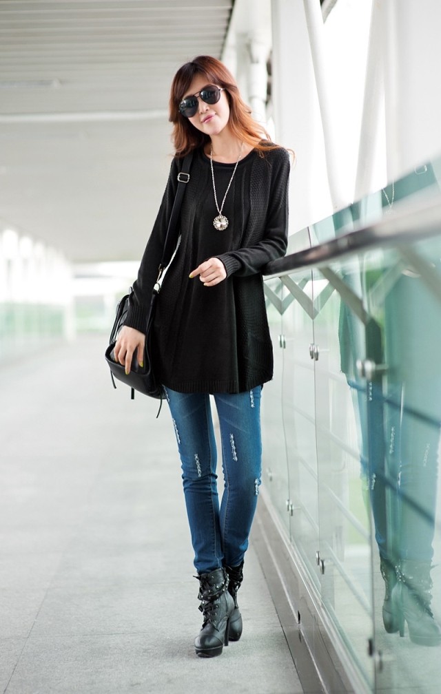 Pre Order - เสื้อกันหนาวแฟชั่นสไตล์เกาหลี เสื้อไหมพรมคลุมยาว : สีส้ม / สีครีม(เบจ) / สีชมพู / สีน้ำเงิน / สีดำ