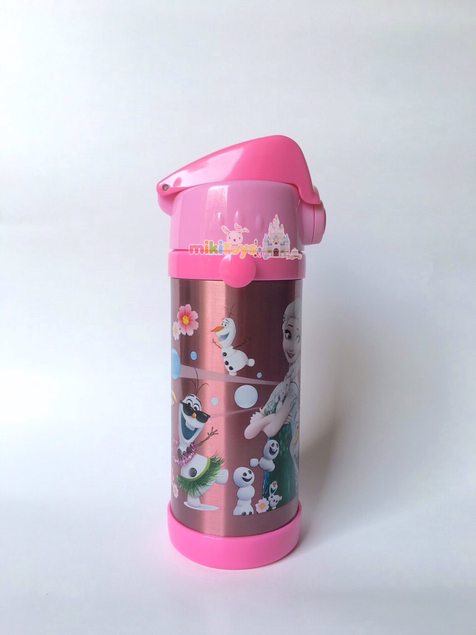 กระติกน้ำ โฟรเซ่น FROZEN Fever ลายใหม่ #Pink สีชมพูหวานๆ ขนาด350ml. รุ่นกดแล้วฝาเด้ง พร้อมตัวล็อค2ชั้น เก็บอุณหภูมิ