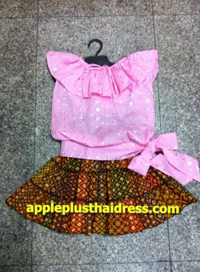 T96 ชุดผ้าไทยสีชมพู+กระโปรงผ้าไทย
