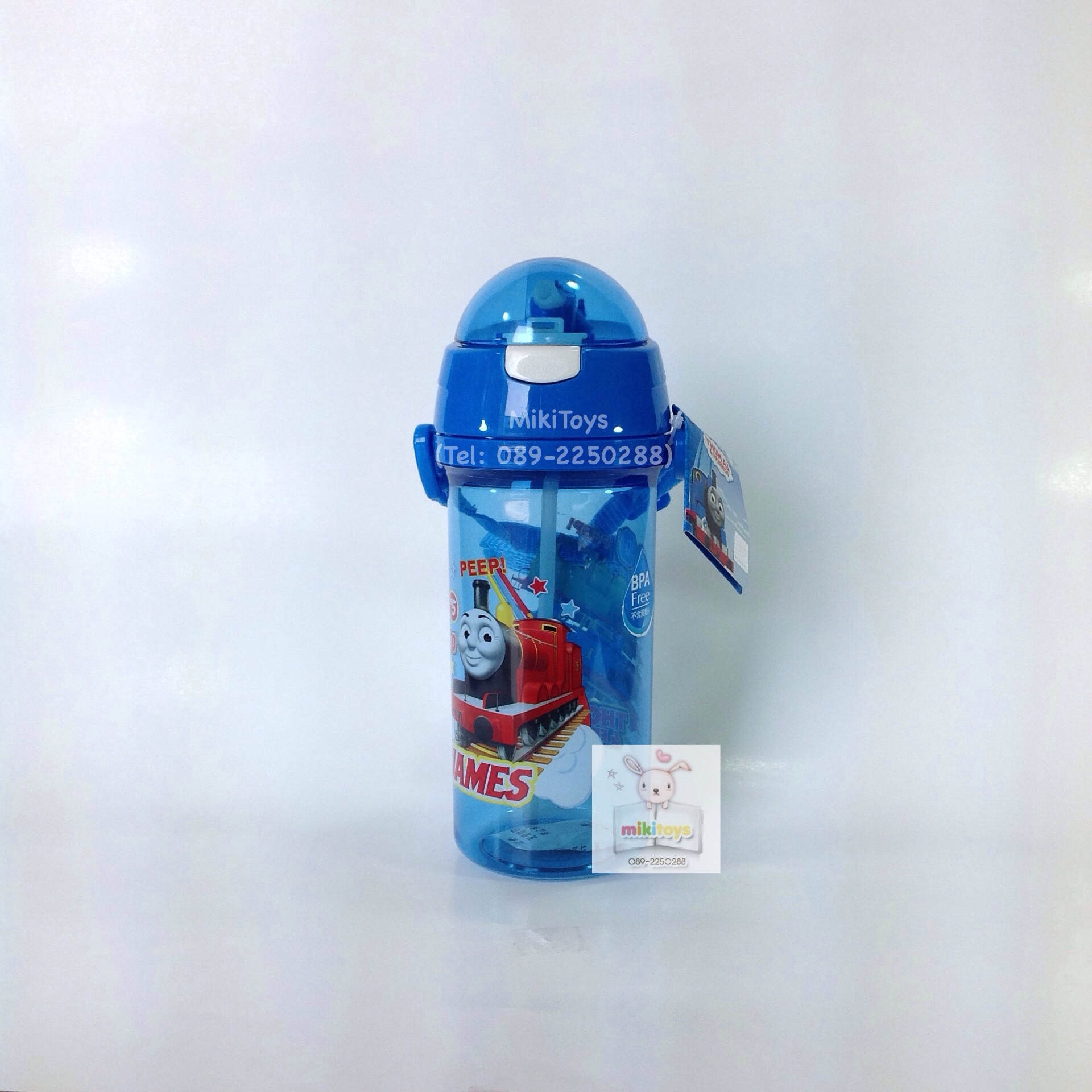 กระติกน้ำโทมัส Thomas สีฟ้าใส รุ่นฝาเด้ง หลอดในตัว *BPA free ปลอดภัยค่ะ
