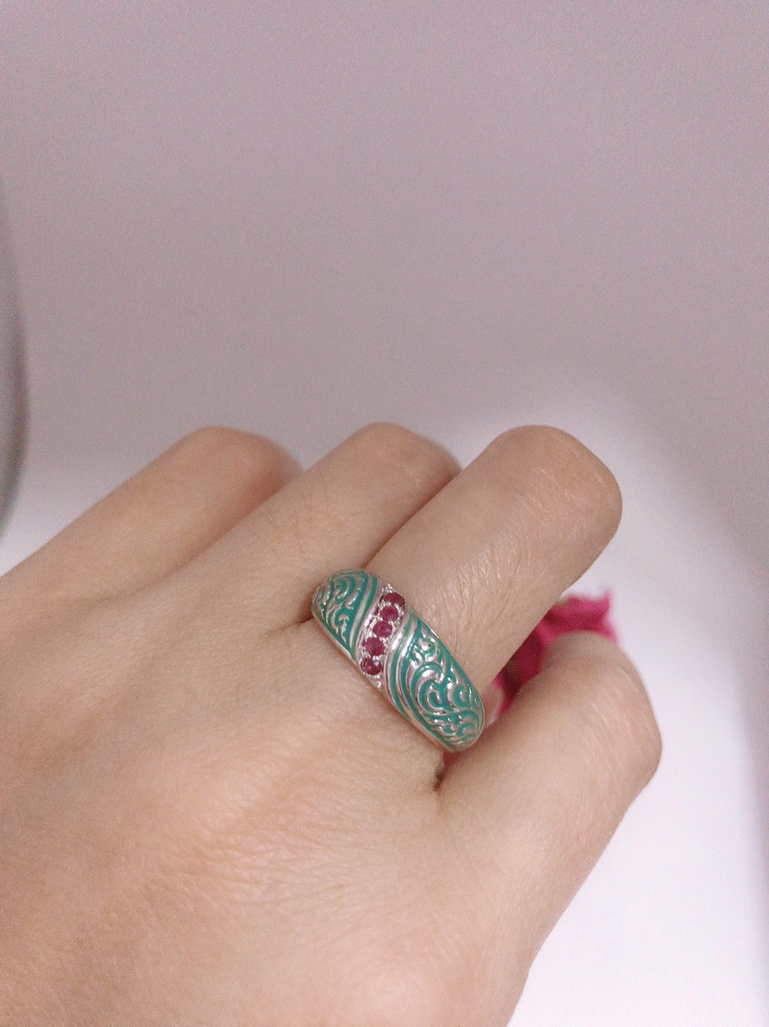 แหวนเงินแท้ พลอยทับทิมแท้(ราศีกรกฎ)