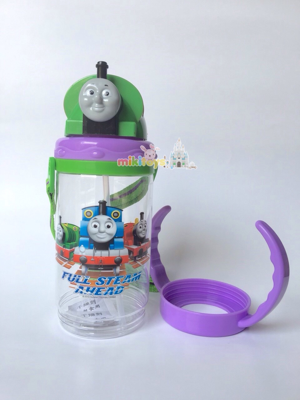 กระติกน้ำพร้อมหูจับ Thomas&Friends 3D (PERCY สีม่วง-เขียว) ฝาเลื่อน3D หลอดในตัว**BPA Free ปลอดภัยค่ะ