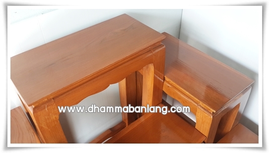 โต๊ะหมู่บูชา หมู่ 7 หน้า 7 แบบเรียบ ไม้สัก ขาสิงห์ สีไม้สักธรรมชาติ