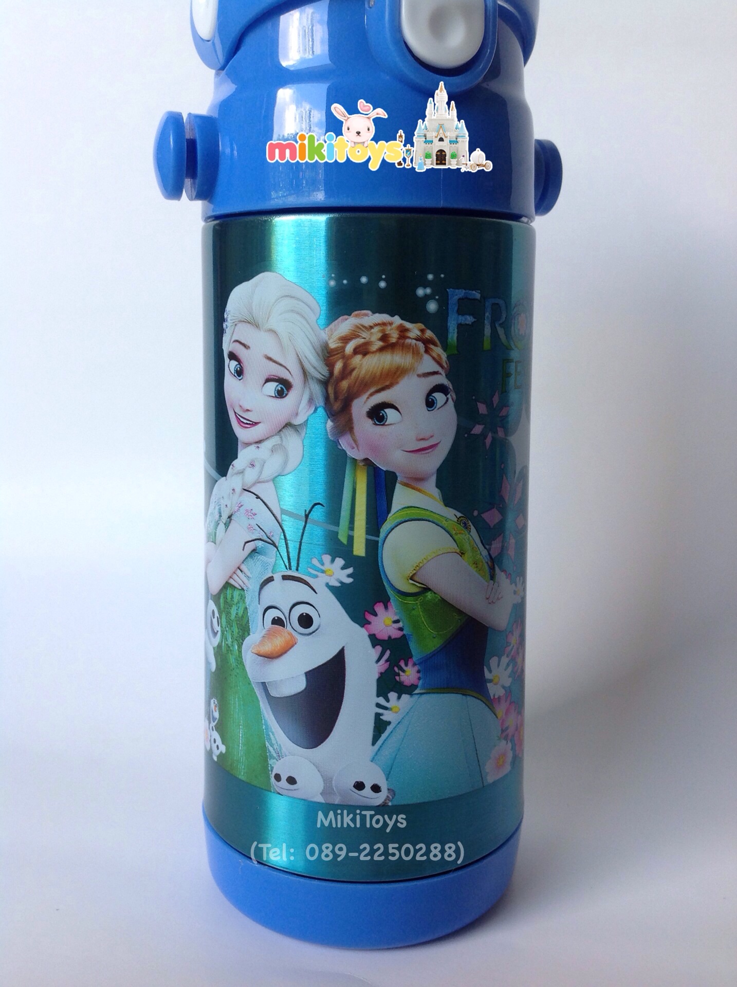 กระติกน้ำรุ่นเก็บอุณหภูมิ FROZEN Fever (โฟรเซน ฟีเวอร์) สีฟ้า ลายใหม่น่ารักมากๆๆ สามารถเก็บอุณหภูมิได้ทั้ง ร้อน และ เย็น