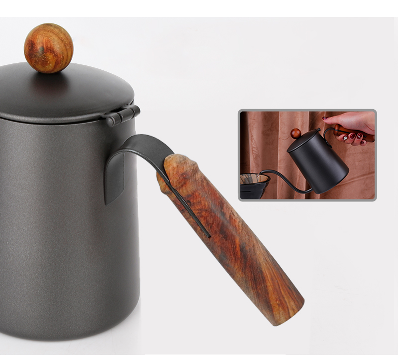 กาต้มน้ำดริปกาแฟเทฟล่อน ด้ามจับไม้ 600 CC. 1610-512