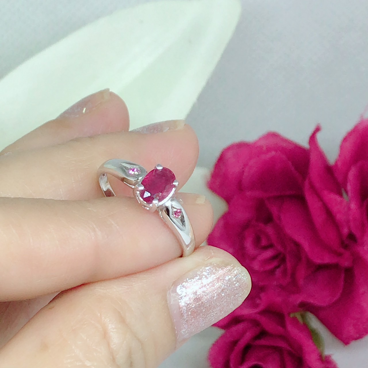 แหวนเงินแท้ พลอยทับทิมแท้(ราศีกรกฎ)