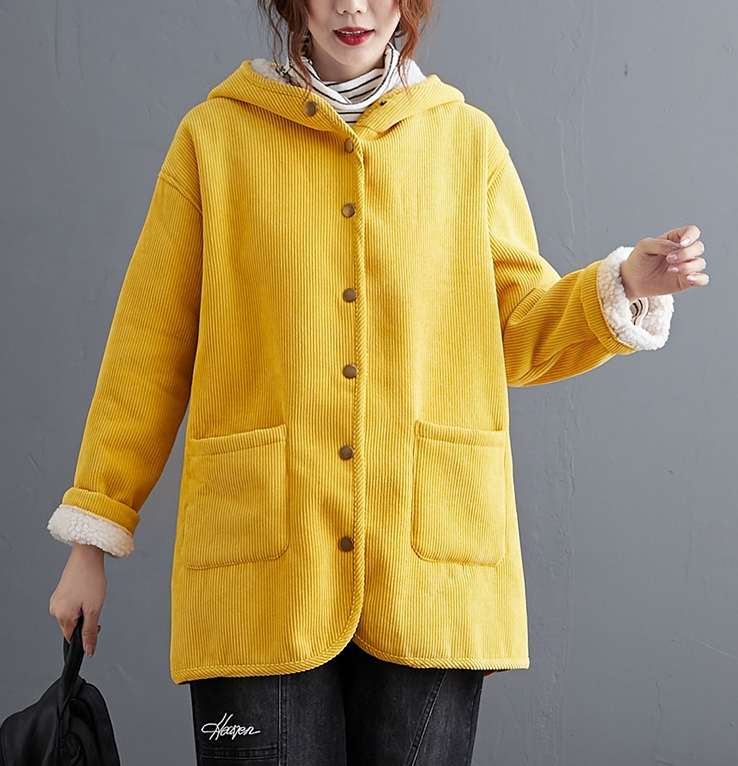 CO-008 เสื้อกันหนาว ผ้าลูกฟูก บุขนด้านใน มีHood สีน้ำเงิน / เหลือง / น้ำตาล