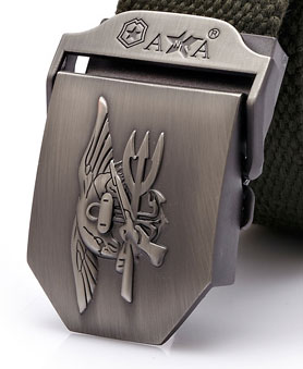 เข็มขัด หัวเงินปั้มลาย สายผ้า Canvas