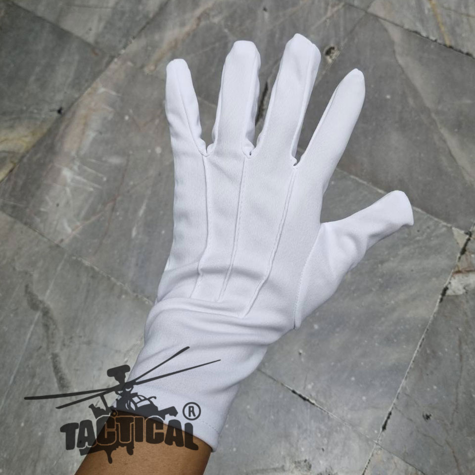 ถุงมือจราจรสีขาว กระดุม เต็มนิ้ว