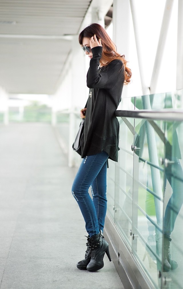 Pre Order - เสื้อกันหนาวแฟชั่นสไตล์เกาหลี เสื้อไหมพรมคลุมยาว : สีส้ม / สีครีม(เบจ) / สีชมพู / สีน้ำเงิน / สีดำ