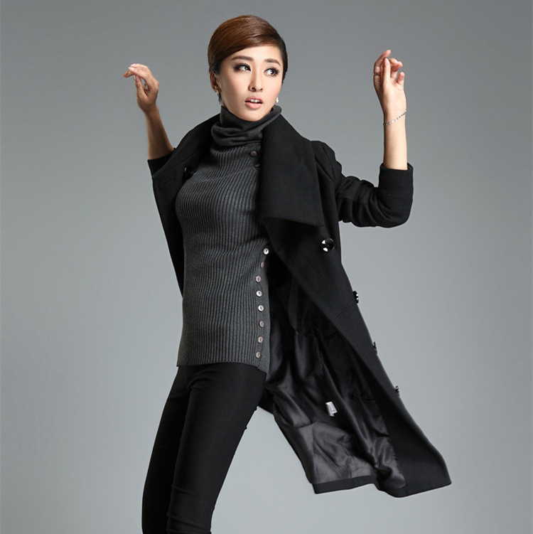 PreOrderคนอ้วน - เสื้อโค้ทกันหนาวแฟชั่นไซส์ใหญ่ โค้ทขนสัตว์ ตัวยาว สี : ดำ / เทา