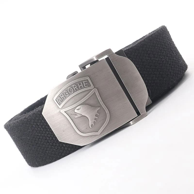 เข็มขัด หัวเงินปั้มลาย สายผ้า Canvas