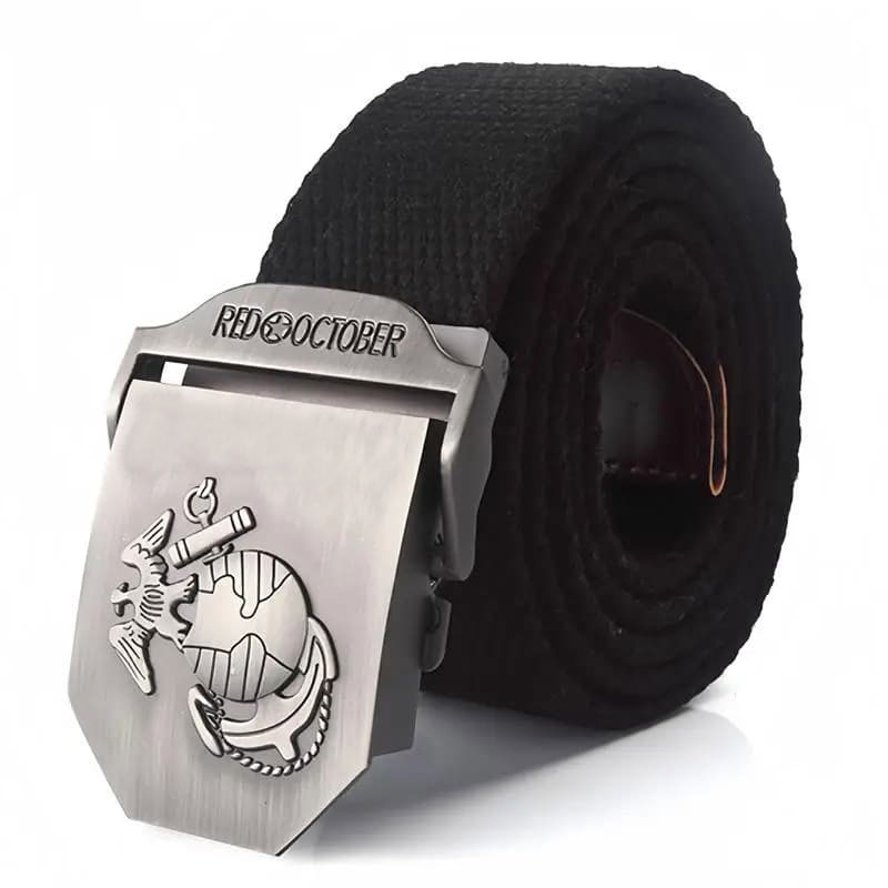 เข็มขัด หัวเงินปั้มลาย สายผ้า Canvas