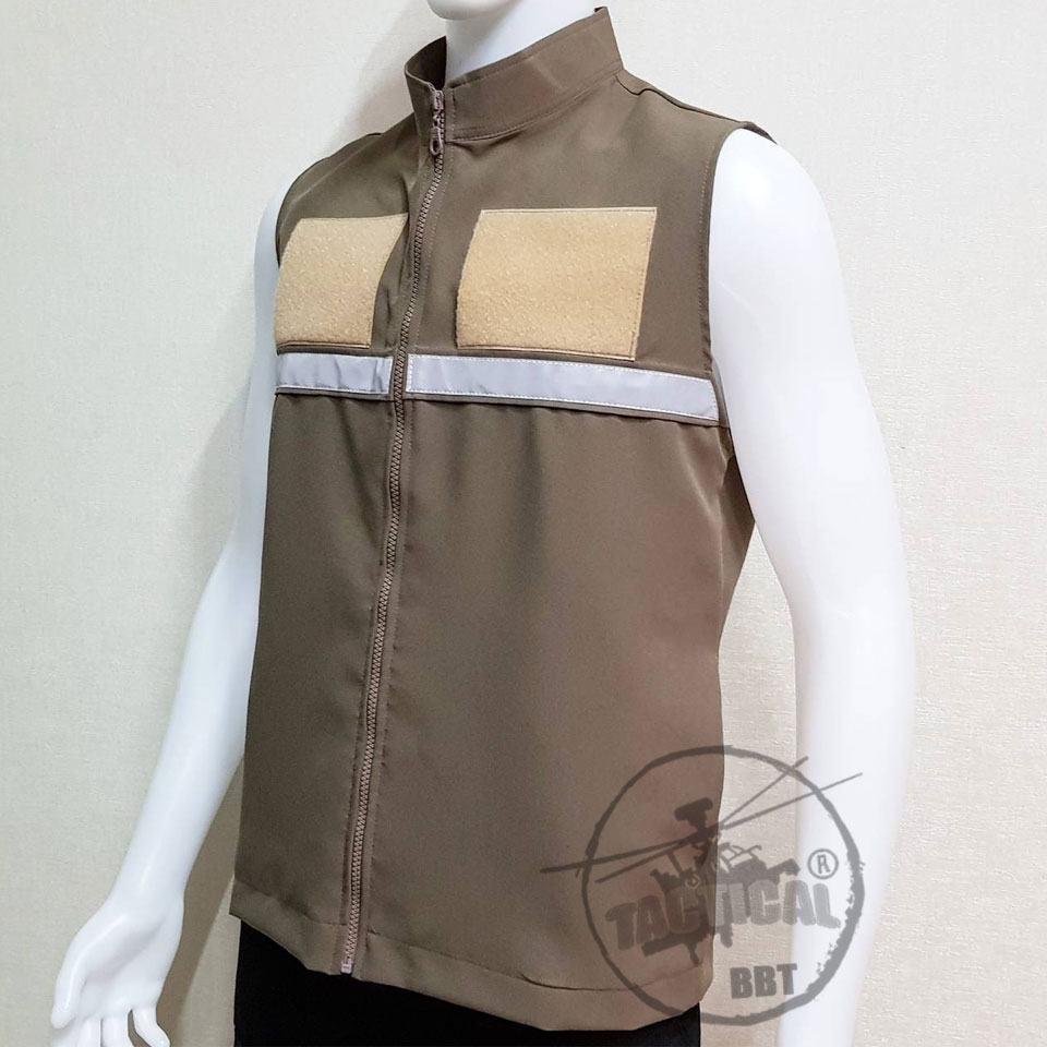เสื้อกั๊กตร.สีกากี สนว.01 แถบสะท้อนแสงหน้า ยี่ห้อ TACTICAL