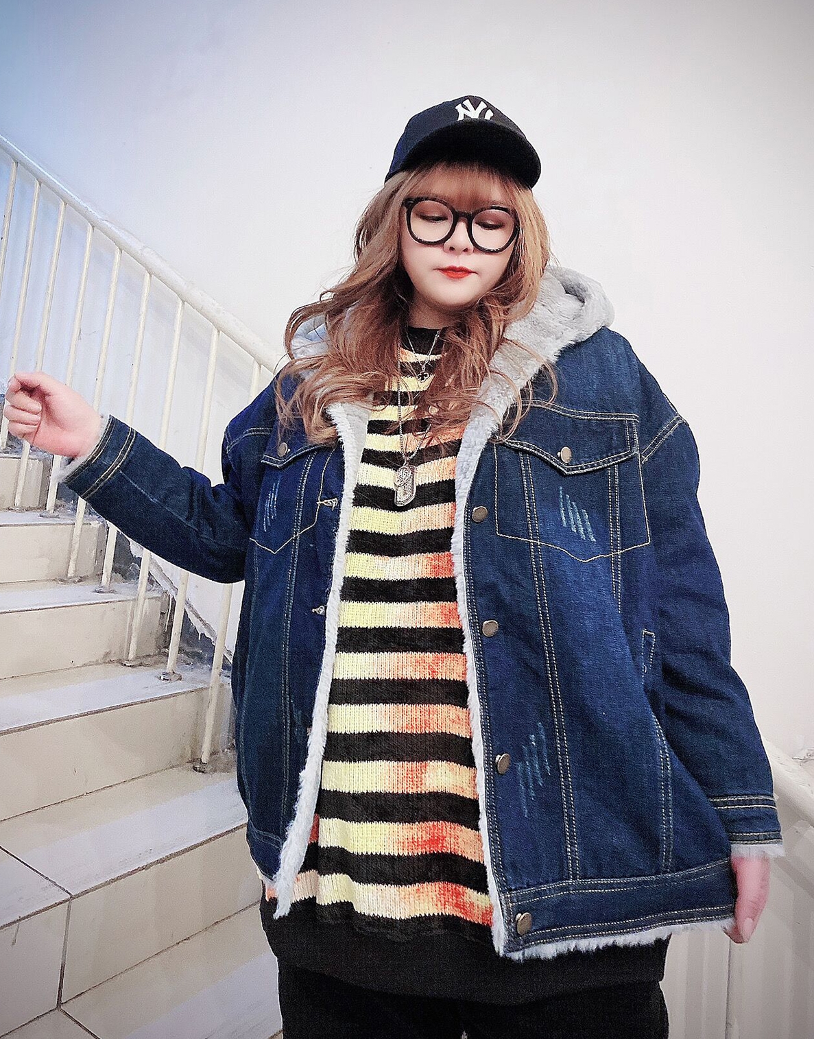 2324-0059 เสื้อกันหนาวไซส์ใหญ่ ยืนส์ บุขนนุ่มมาก มี Hoodถอด ไม่ได้จ้า