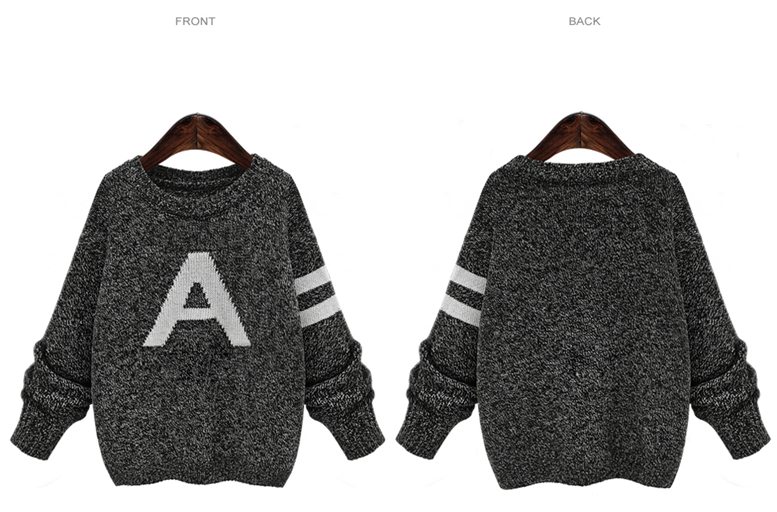 PreOrderคนอ้วน - เสื้อไหมพรมกันหนาว ถักลายอักษรA สี : เทา / เขียว